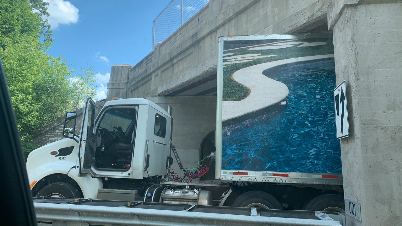 Trucks Under 20000 >> Semi truck gets stuck under train tracks overpass on Big... Trucks Under 20000 >> Semi truck gets stuck under train tracks overpass on Big...